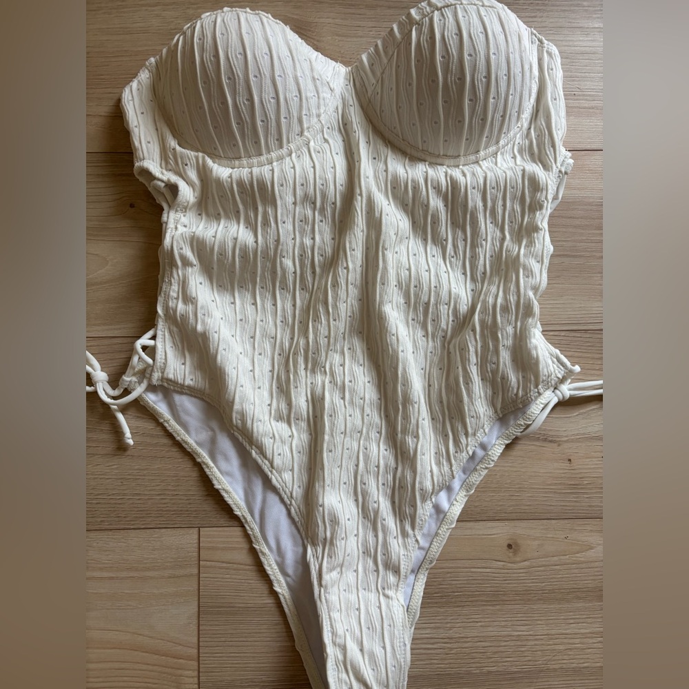 Cream Ribbed One-Piece Swimsuit